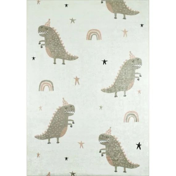 Tapis Chambre Enfant – Dinosaures Happy Vert – 160 X 230 Cm – Vert – Nazar Rugs Blanc