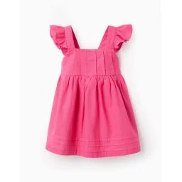 Robe En Coton Et Lin Avec Volants Rose Foncé