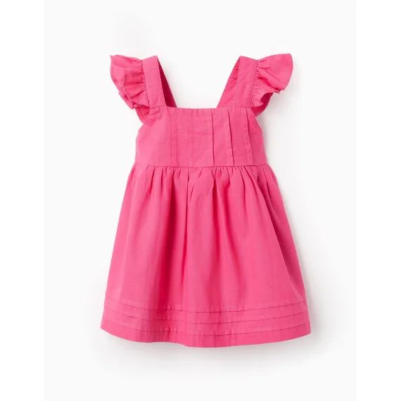 Robe En Coton Et Lin Avec Volants Rose Foncé