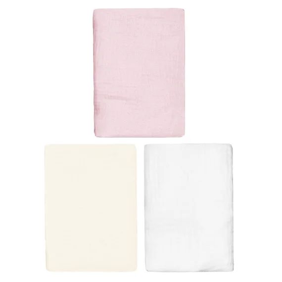 Lot De 3 Draps Housses Couffin En Gaze De Coton Uni Rose, Écru, Blanc