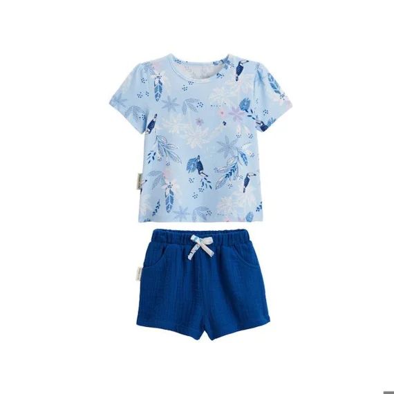 Ensemble Bébé T-shirt Et Short En Gaze De Coton Bella Chica Bleu