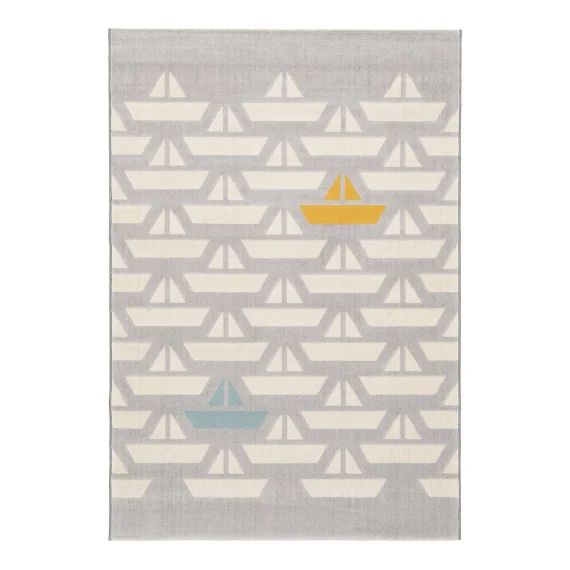 Tapis Enfant Super Doux Bateaux Gris