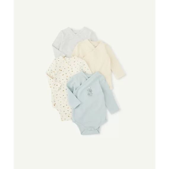 Lot de 4 bodies naissance unis, imprimé et rayé en coton bio –  – Soldes