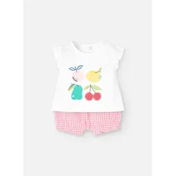 Ensemble T-shirt Avec Dessin Frontal Et Short Vichy Blanc