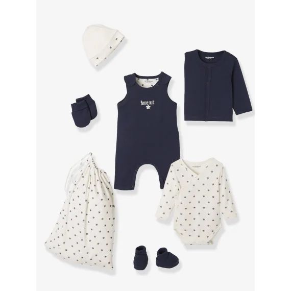 Kit naissance 6 pièces + sac personnalisable marine