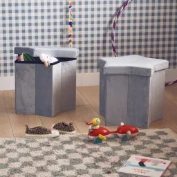 Tabouret-coffre Pliant Pour Enfant Velours Étoile (lot De 2) Orion Gris