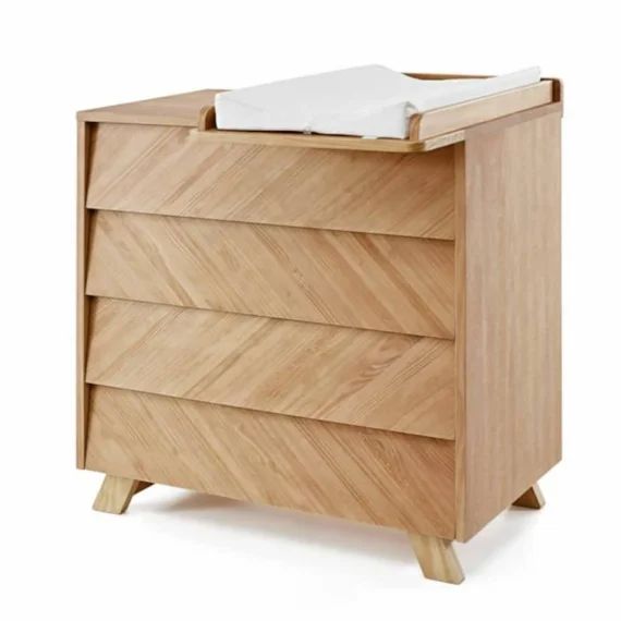 Commode à langer 4 tiroirs Kyoto   Bois naturel blanc