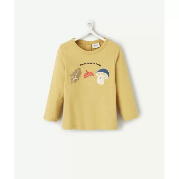 T-shirt manches longues bébé garçon en coton biologique jaune