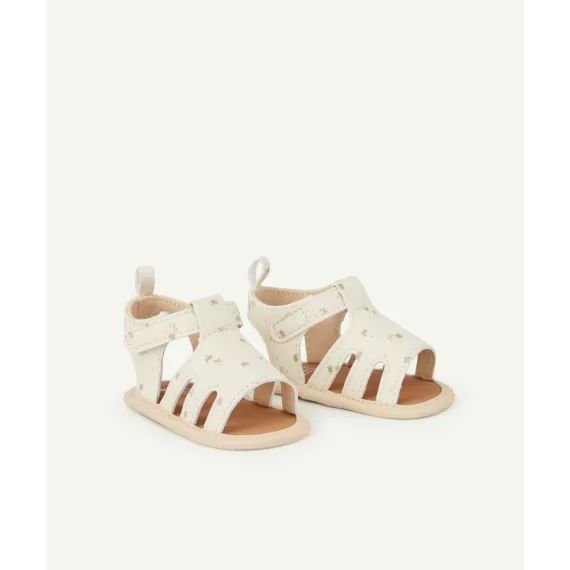 Chaussons bébé fille style sandales écrus imprimé palmiers –  – Soldes