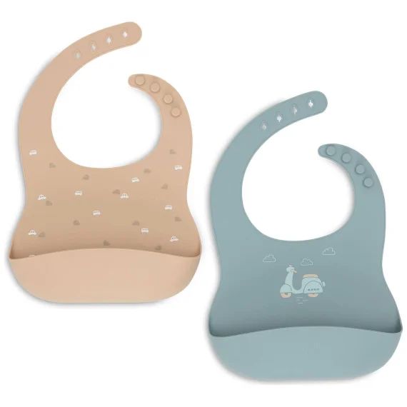 Lot De 2 Bavoirs En Silicone Bleu, Marron