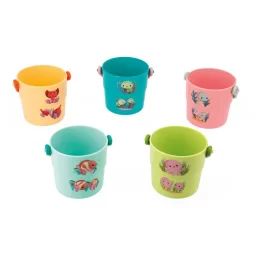 JANOD – 5 Seaux Pour Le Bain – Bébés Animaux Marins – Trous Au Fond – Jouet Pour Le Bain – 10 Mois+ bleu