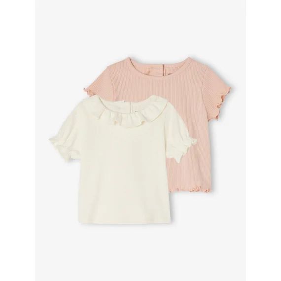 Lot de 2 tee-shirts naissance en coton biologique rose nude