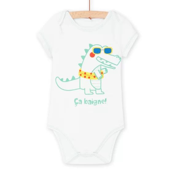Body Blanc En Coton Biologique À Motif Crocodile Fantaisie
