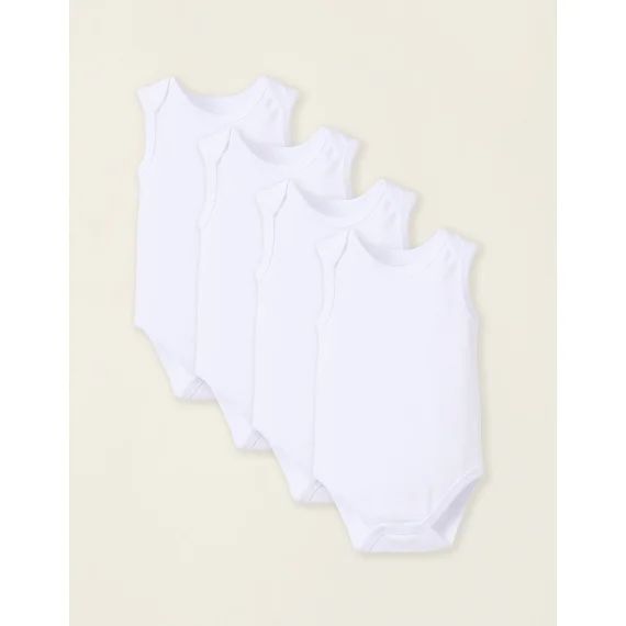 Pack 4 Bodies À Manches Courtes En Coton Blanc