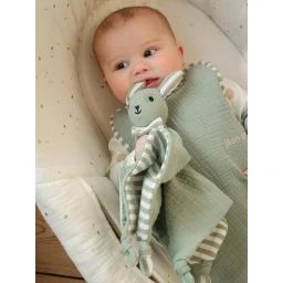 Gigoteuse personnalisable en gaze de coton bio ENVIE DE FRAISE vert sauge