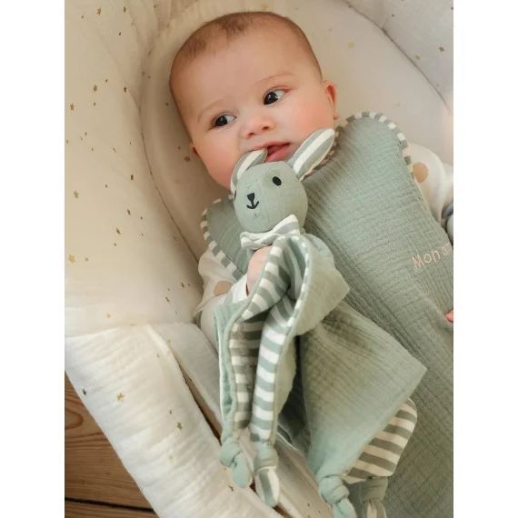 Gigoteuse personnalisable en gaze de coton bio ENVIE DE FRAISE vert sauge