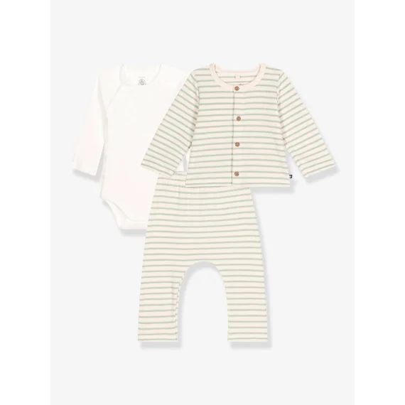 Ensemble 3 pièces bébé PETIT BATEAU rayé vert