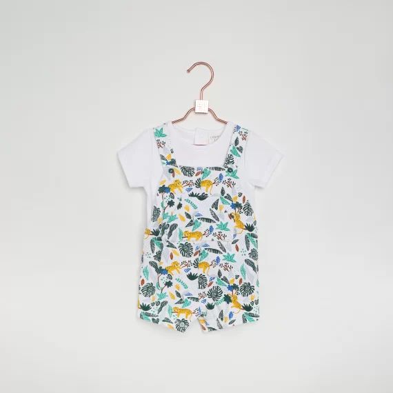 T-shirt et salopette en coton Garçon Blanc