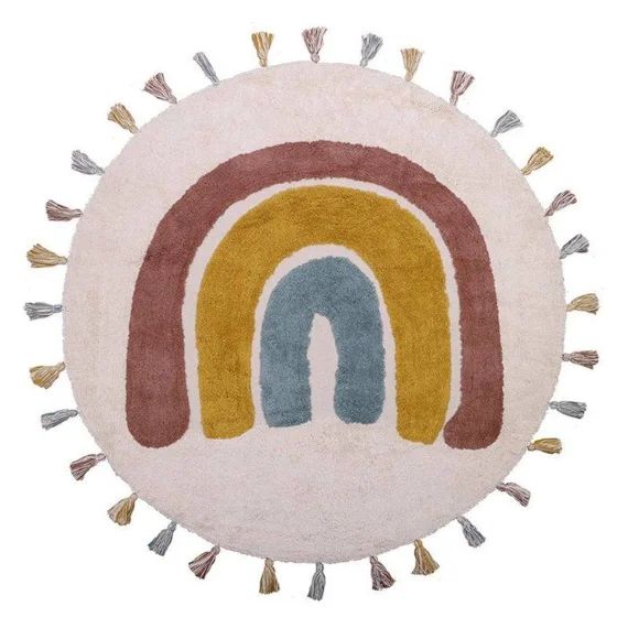 Tapis Enfant Rond Avec Pompons Rainbow – Nattiot Multicolore