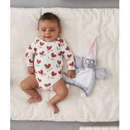 Lot de 3 bodies en coton bio rouille et blanc avec coeurs –  – Soldes