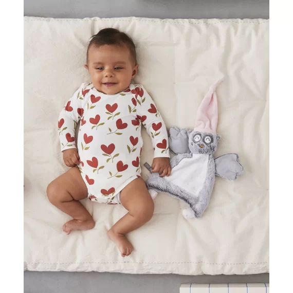 Lot de 3 bodies en coton bio rouille et blanc avec coeurs –  – Soldes