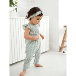 Ensemble combinaison + bandeau imprimés bébé fille vert céladon imprimé
