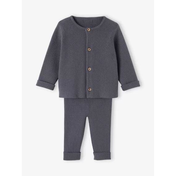 Ensemble mixte en tricot gilet et pantalon bébé gris ardoise