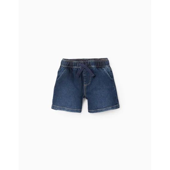 Short En Jean Avec Cordon Comfort Denim Bleu Foncé
