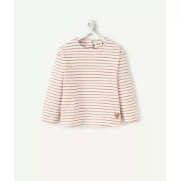 T-shirt bébé fille en coton bio marinière rose avec coeur brodé –  – Soldes
