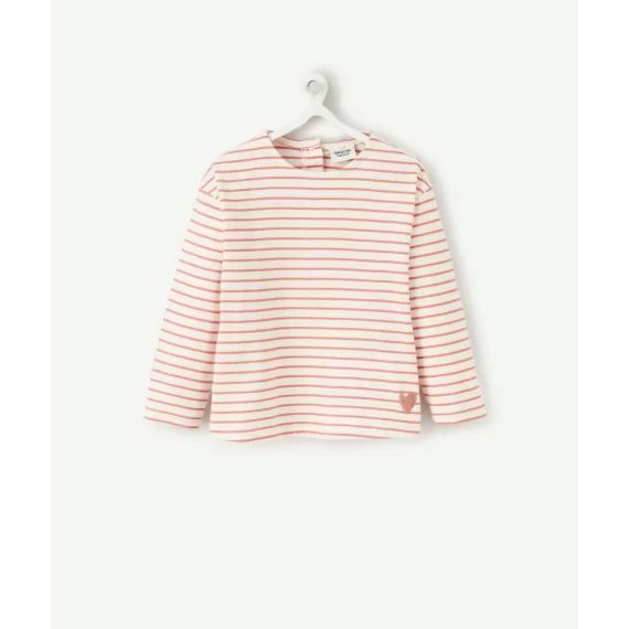 T-shirt bébé fille en coton bio marinière rose avec coeur brodé –  – Soldes