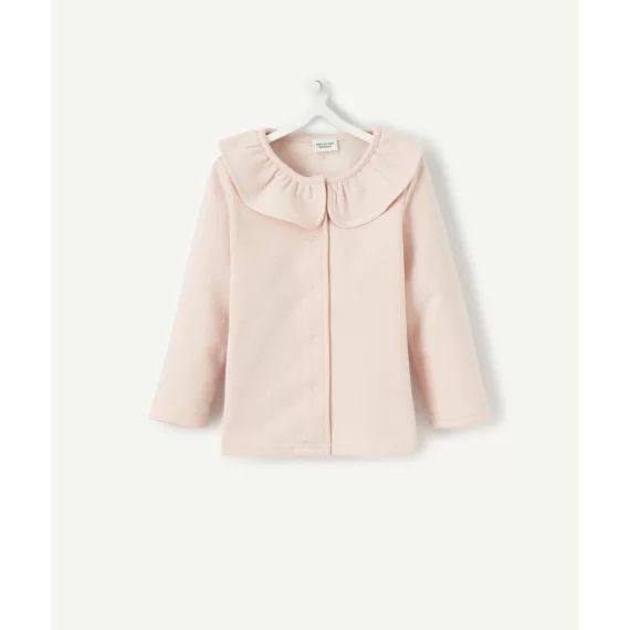 Gilet pressionné bébé fille rose brillant avec col volanté –  – Soldes