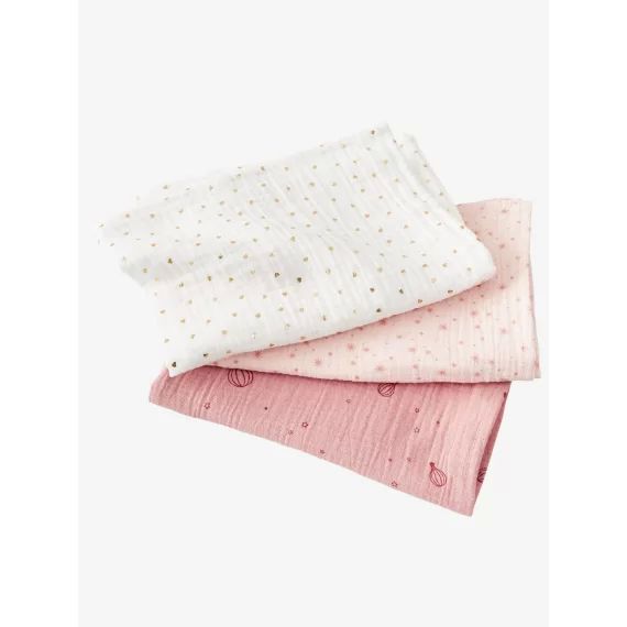 Lot de 3 langes personnalisables en gaze de coton nude imprimé