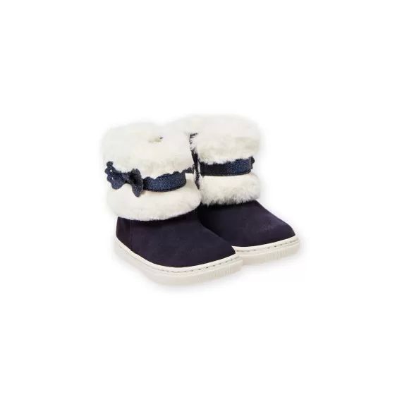 Bottes Bleu Marine En Suède Et Détails Fourrure Bébé Fille