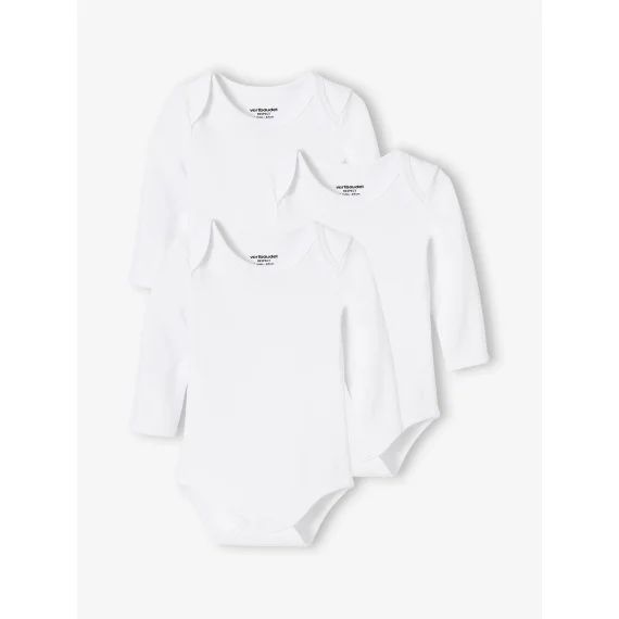 Lot de 3 bodies bébé en coton bio manches longues ouverture US BASICS lot blanc