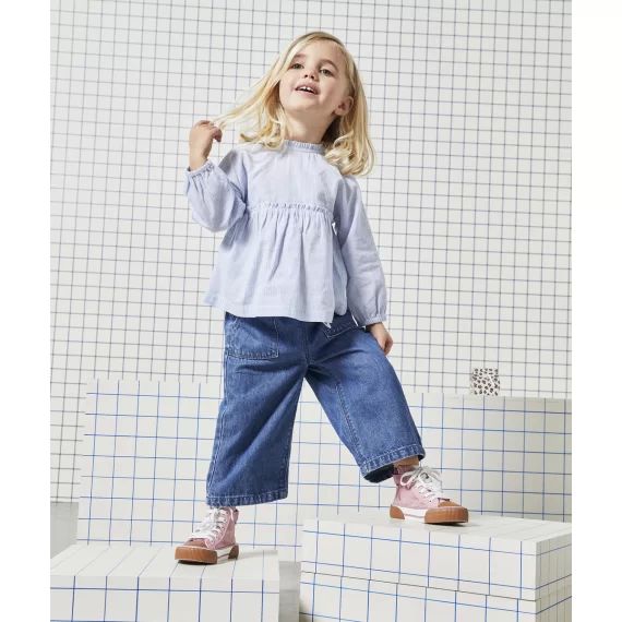 Blouse bébé fille bleu ciel à rayures couleur argentée –  – Soldes