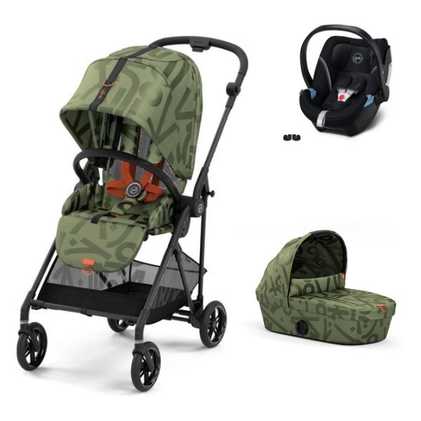 Poussette Cybex Melio 3 Street + Nacelle – Olive Green + Coque Auto Aton 5 – Deep Black