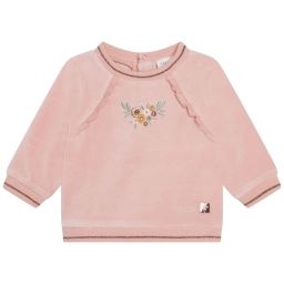 Sweat volanté en velours brodé Fille Rose