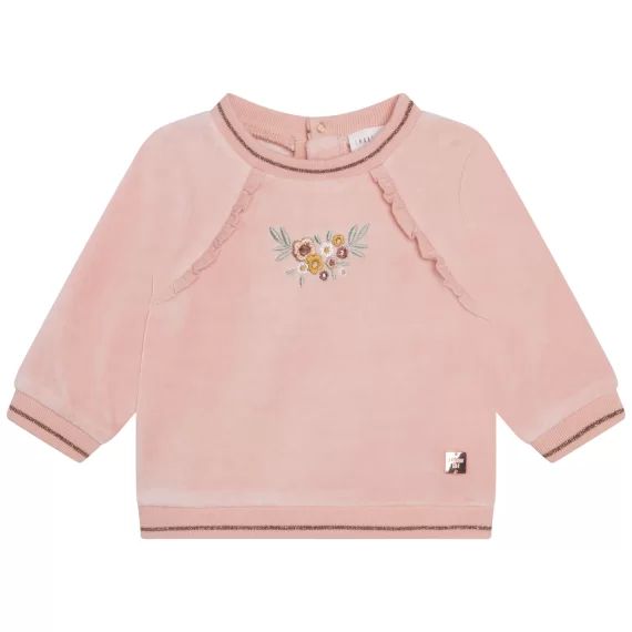 Sweat volanté en velours brodé Fille Rose