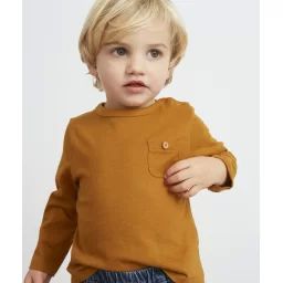 T-shirt ocre bébé garçon en coton avec poche