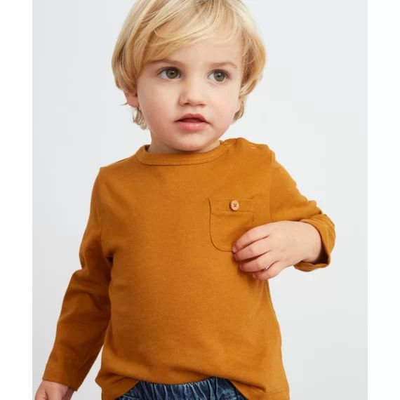 T-shirt ocre bébé garçon en coton avec poche