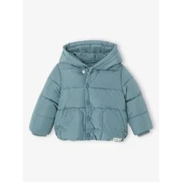 Doudoune à capuche bébé doublée maille polaire bleu grisé