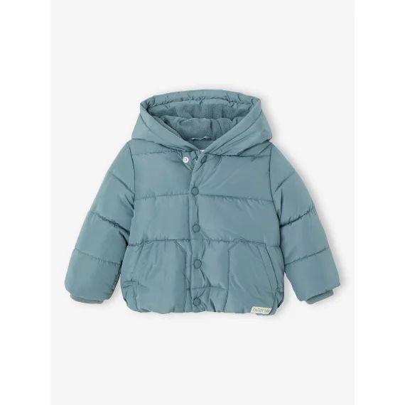 Doudoune à capuche bébé doublée maille polaire bleu grisé