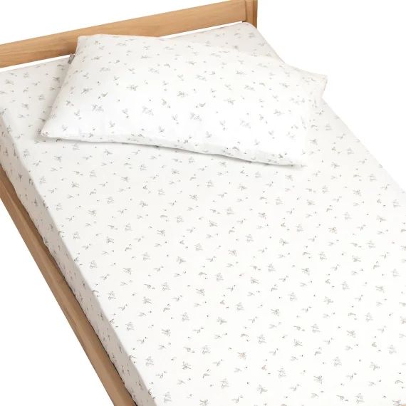 Drap-housse En Gaze De Coton Melody Blanc Imprimé Minimaliste