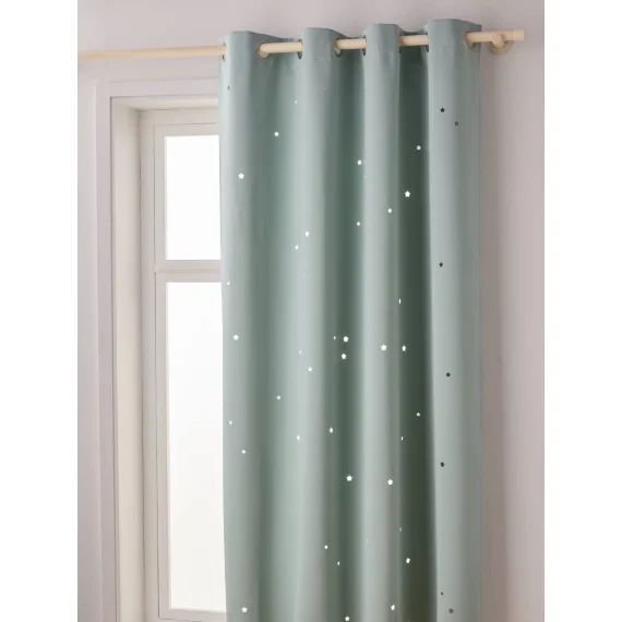 Rideau à œillets occultant et motifs perforés vert / étoiles
