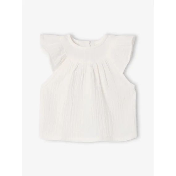 Blouse unie naissance manches courtes volantées écru