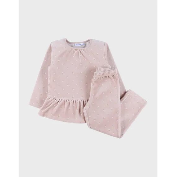 Pyjama 2 Pièces En Velours Imprimé Cerises Rose