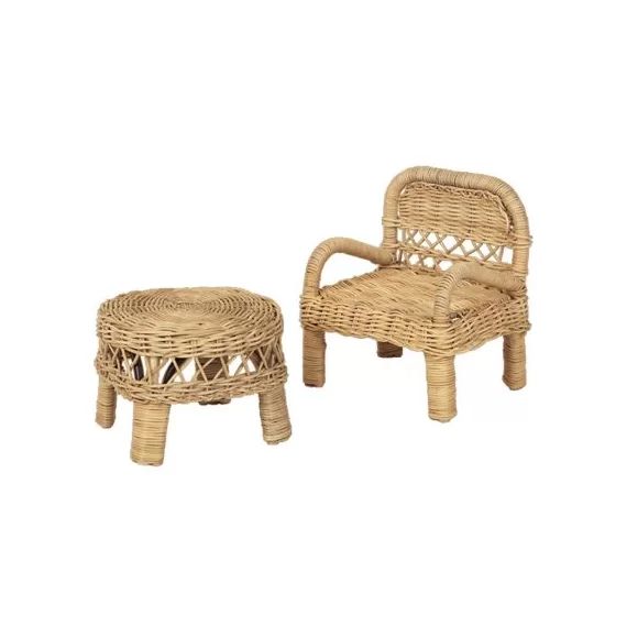 Table et chaise pour poupée en rotin