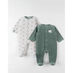 Set De 2 Pyjamas 1 Pièce, Clair/vert Forêt Beige