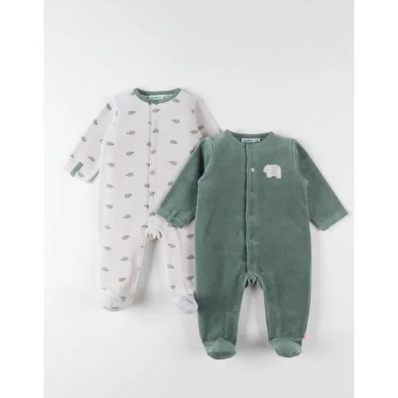 Set De 2 Pyjamas 1 Pièce, Clair/vert Forêt Beige