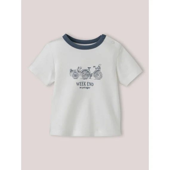 T-shirt Imprimé En Coton Biologique Blanc Casse